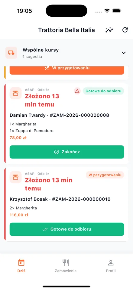 Tablica zamówień na żywo dla kuchni