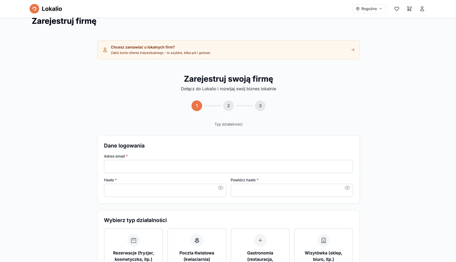 Formularz rejestracji firmy