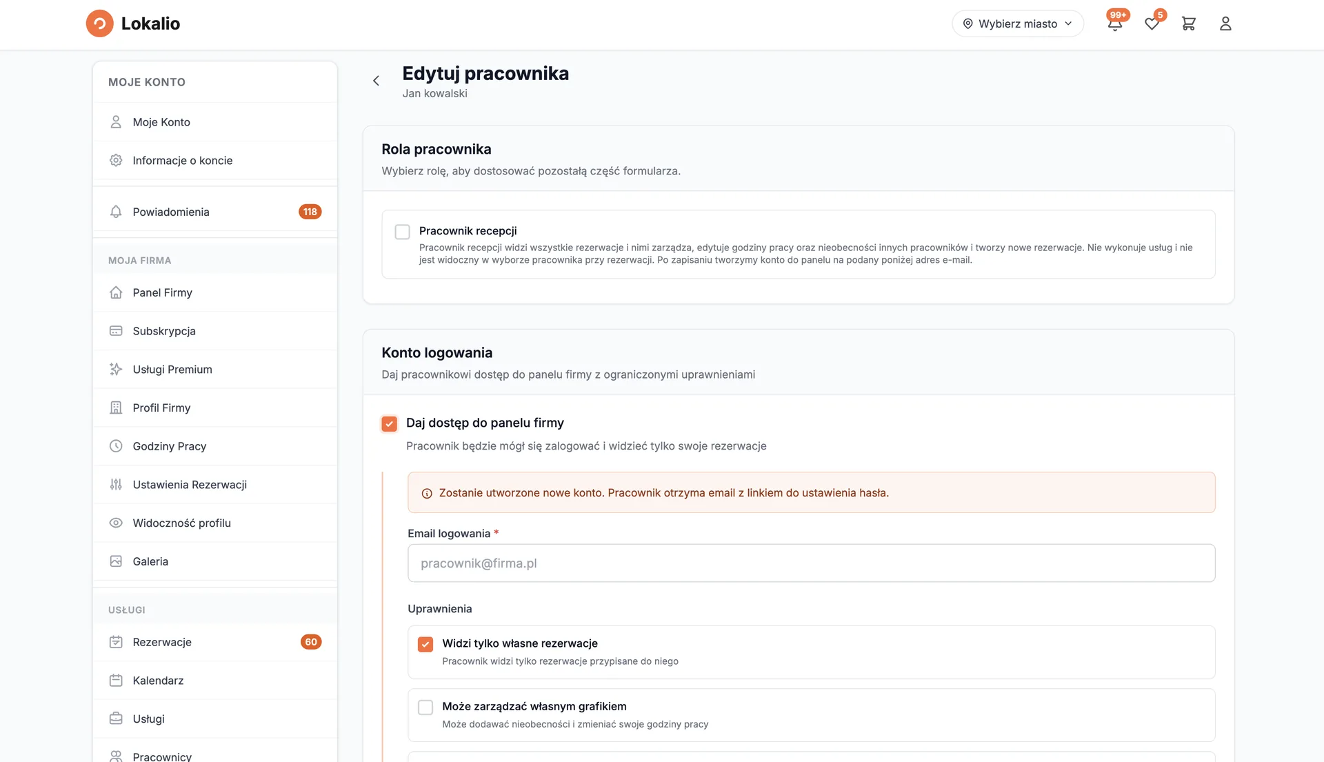 Uprawnienia pracownika