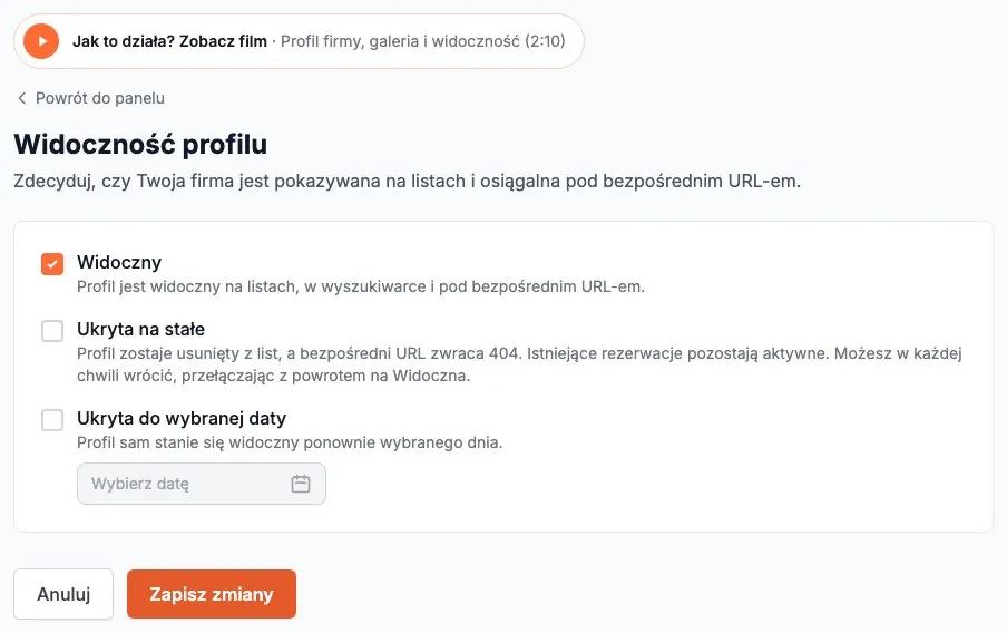 Widoczność profilu - trzy tryby