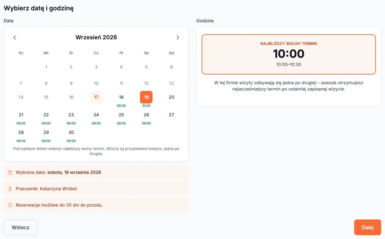 Klient widzi jedną propozycję terminu