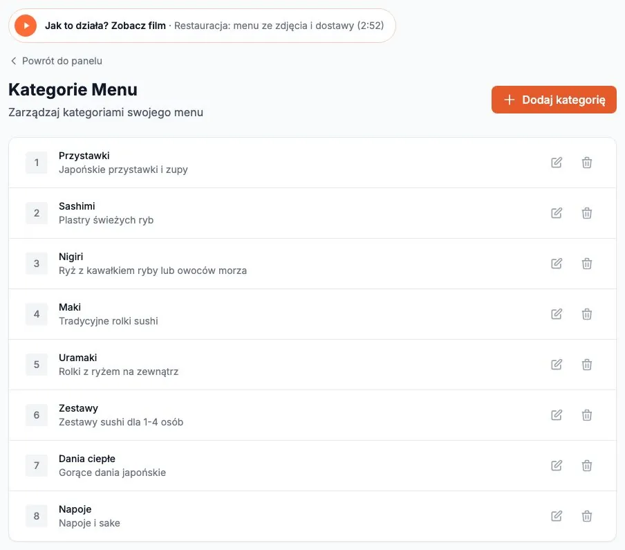 Kategorie menu