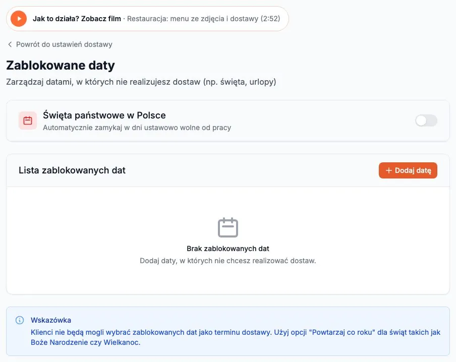 Dni bez dostaw