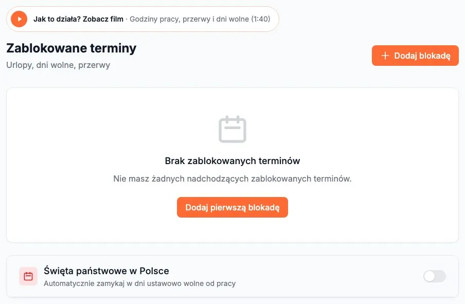 Zablokowane terminy - lista