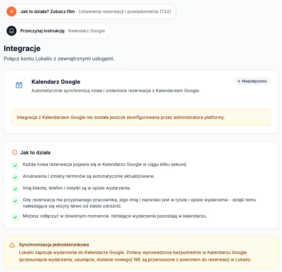 Integracje - Kalendarz Google