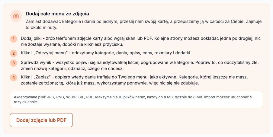 Import menu ze zdjęcia