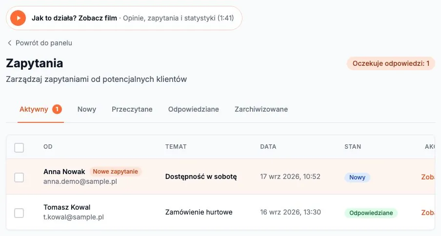 Lista zapytań
